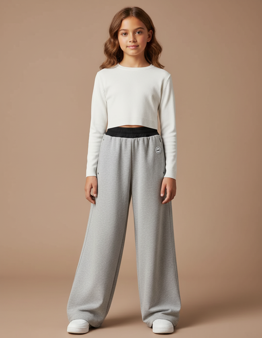 Pantalon Parachute Molleton Gris Ample Fille