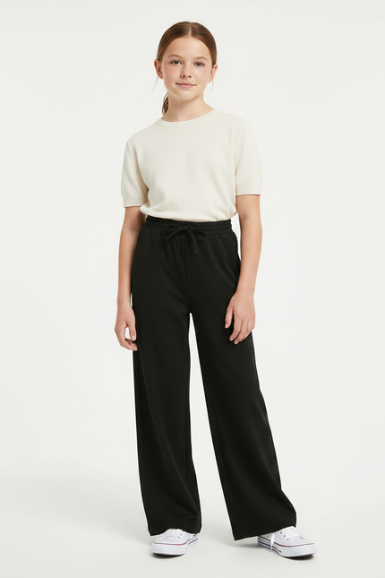 Pantalon Parachute Noir Ample Décontracté Fille Cordon - Molleton