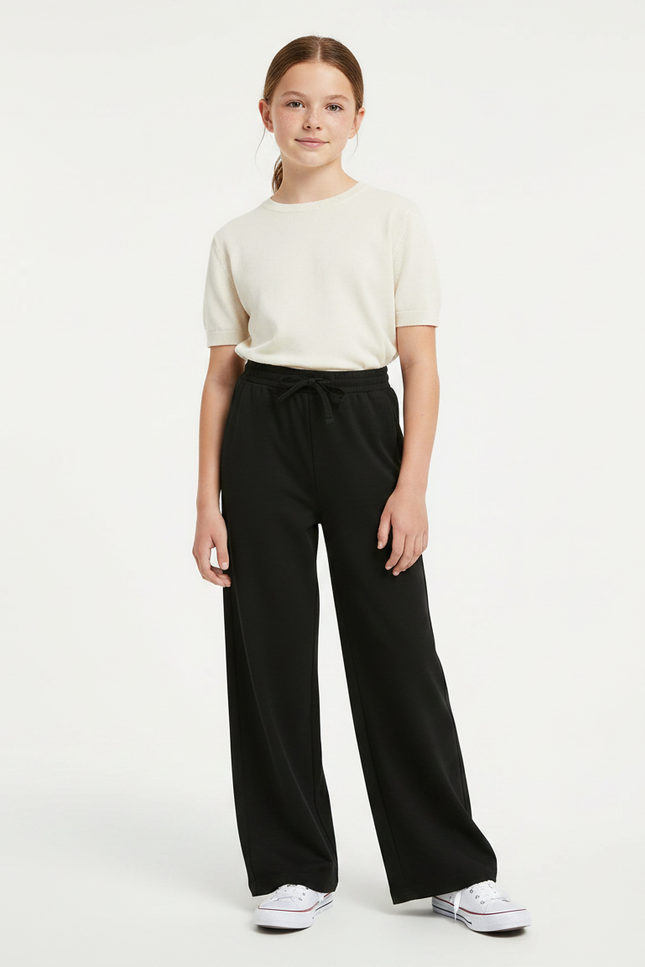 Pantalon Parachute Noir Ample Décontracté Fille Cordon - Molleton