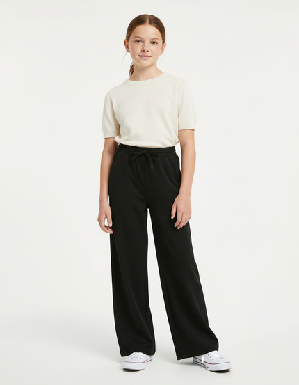 Pantalon Parachute Noir Ample Décontracté Fille Cordon - Molleton