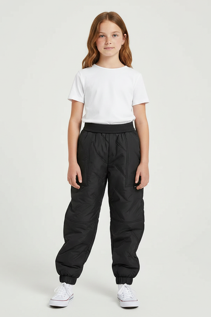 Pantalon Parachute Noir Matelassé Enfant Confortable Hiver - Polyester