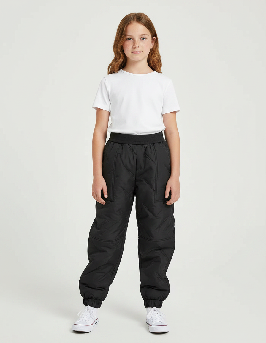 Pantalon Parachute Noir Matelassé Enfant Confortable Hiver - Polyester