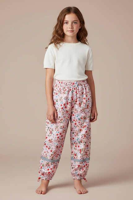 Pantalon Parachute Rose Fleuri Imprimé Ample Enfant - Polyester