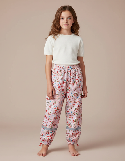 Pantalon Parachute Rose Fleuri Imprimé Ample Enfant - Polyester