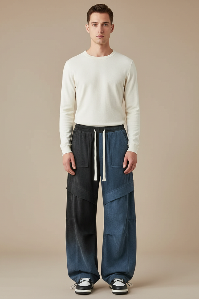Pantalon Parachute Bicolore Ample Décontracté Cordon Homme - Multicolore Jean
