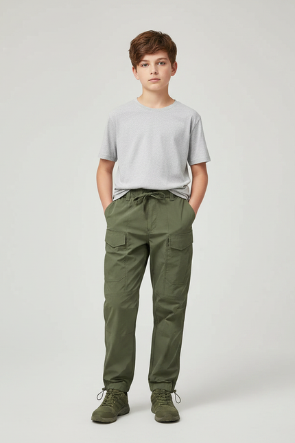 Pantalon Parachute Kaki Cargo Décontracté Enfant - Polyester