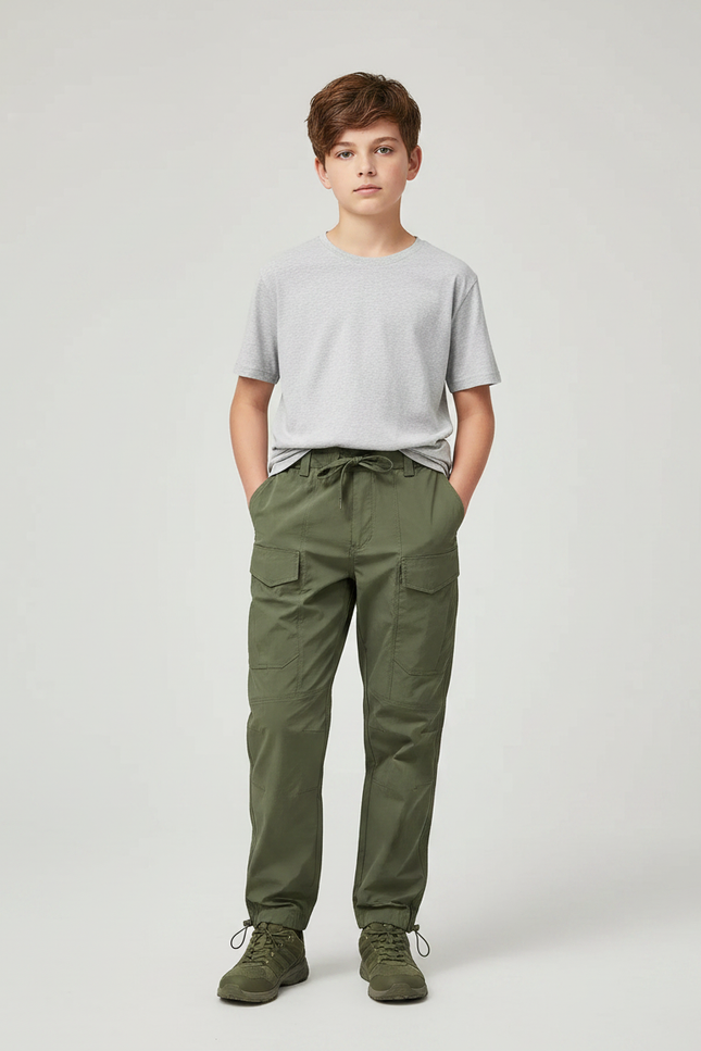 Pantalon Parachute Kaki Cargo Décontracté Enfant - Polyester