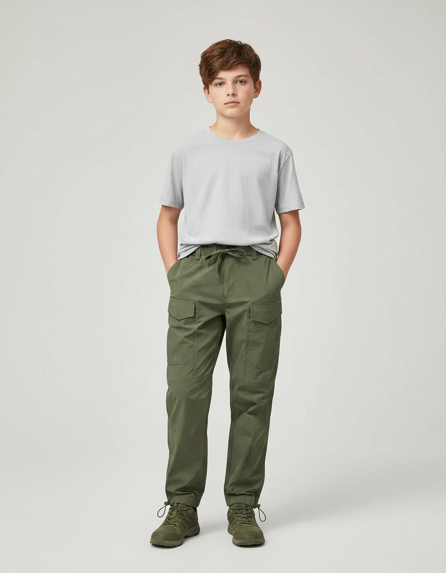 Pantalon Parachute Kaki Cargo Décontracté Enfant - Polyester