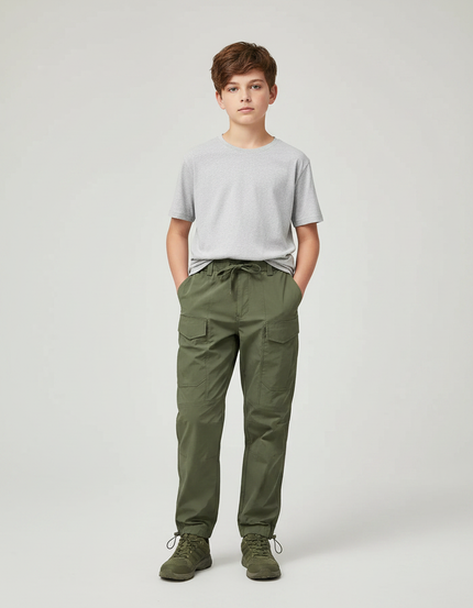 Pantalon Parachute Kaki Cargo Décontracté Enfant - Polyester