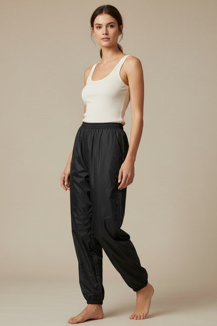 Pantalon Parachute Noir Fluide Sport Décontracté Femme - Polyester