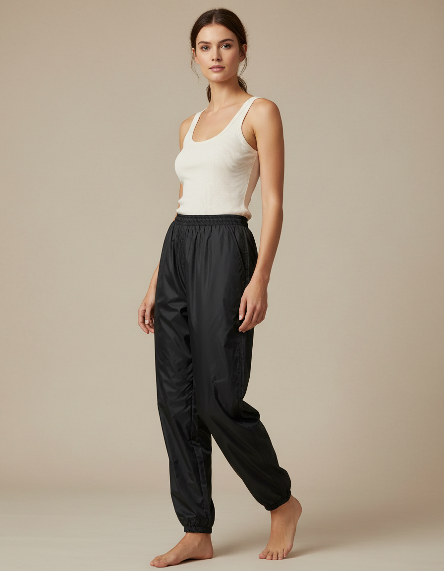 Pantalon Parachute Noir Fluide Sport Décontracté Femme - Polyester