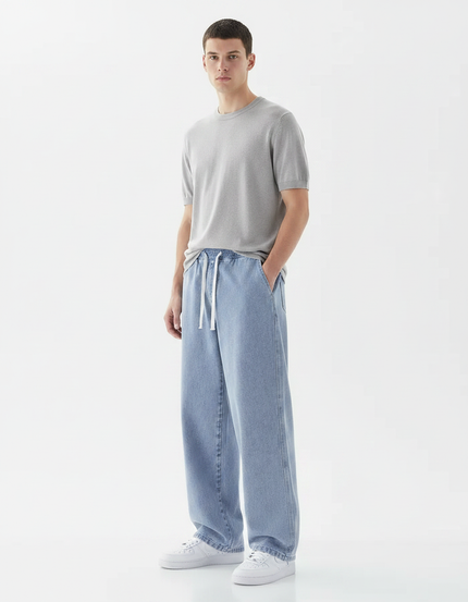 Pantalon Parachute Jean Ample Décontracté Bleu Clair Homme