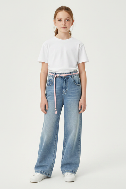 Pantalon Parachute Jean Ample Fille Décontracté Bleu