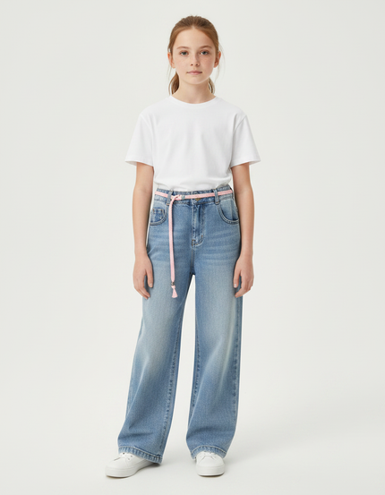 Pantalon Parachute Jean Ample Fille Décontracté Bleu