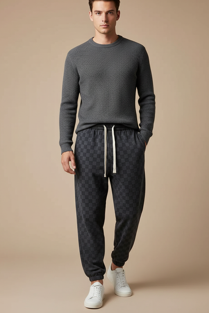 Pantalon Parachute Carreaux Velours Décontracté Homme - Gris