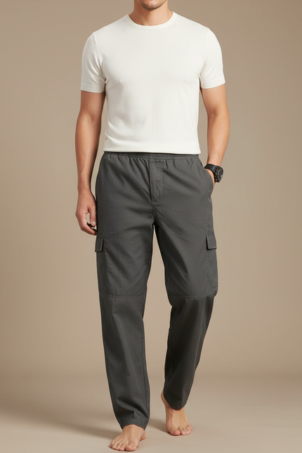 Pantalon Parachute Homme Gris Resserré Aux Chevilles Toile - Coton