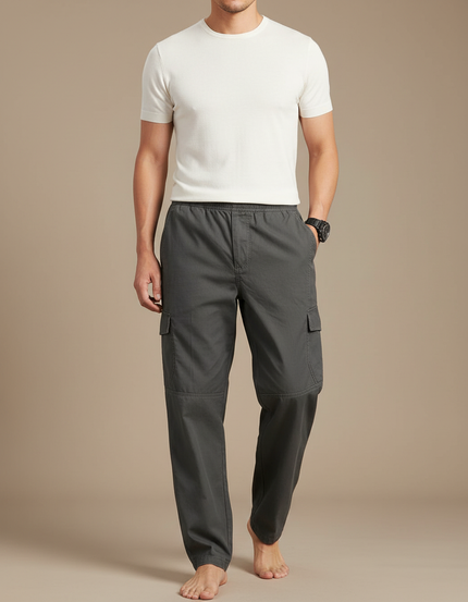 Pantalon Parachute Homme Gris Resserré Aux Chevilles Toile - Coton