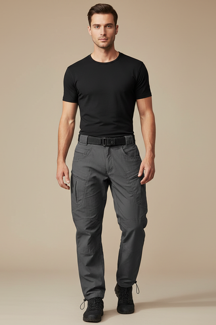 Pantalon Parachute Gris Tactique Multi-Poches Homme - Polyester