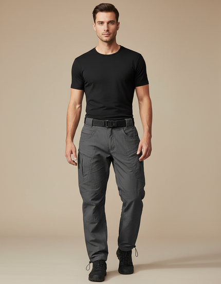 Pantalon Parachute Gris Tactique Multi-Poches Homme - Polyester