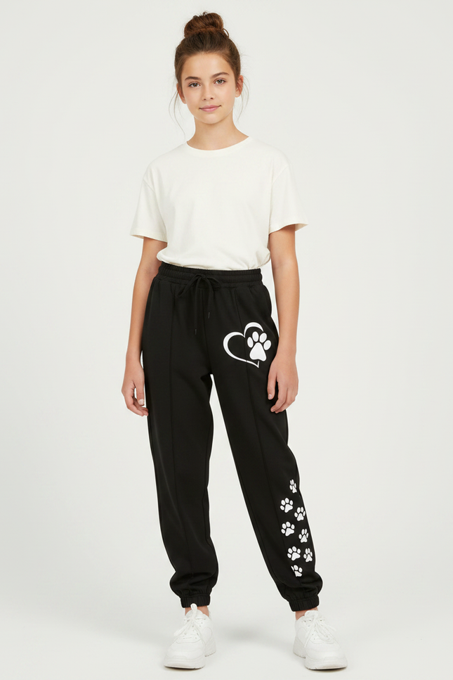 Pantalon Parachute Noir Ample Imprimé Pattes Coton - Molleton