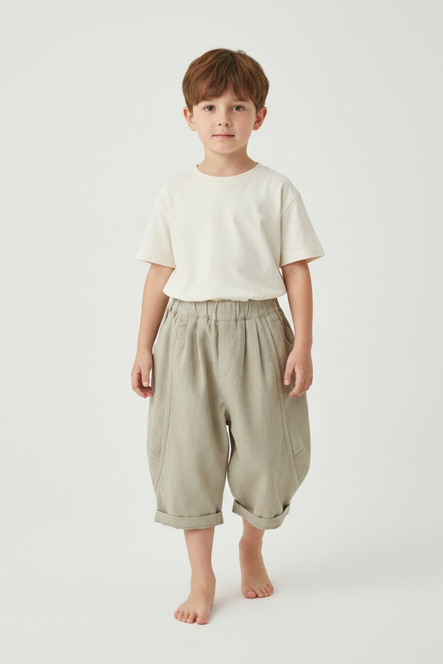 Pantalon Parachute Enfant Coton Ample Beige Rétro