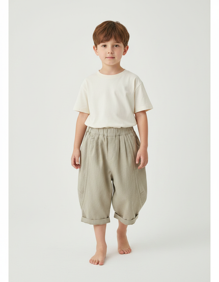 Pantalon Parachute Enfant Coton Ample Beige Rétro