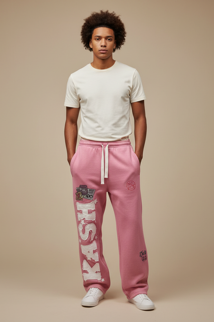 Pantalon Parachute Rose Molleton Imprimé Ample Homme
