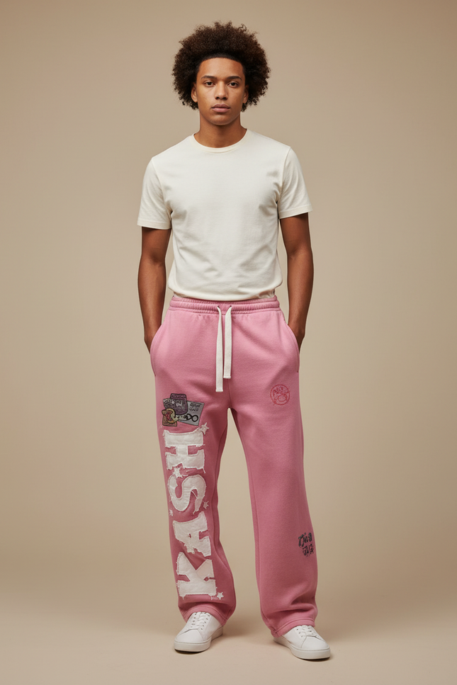 Pantalon Parachute Rose Molleton Imprimé Ample Homme