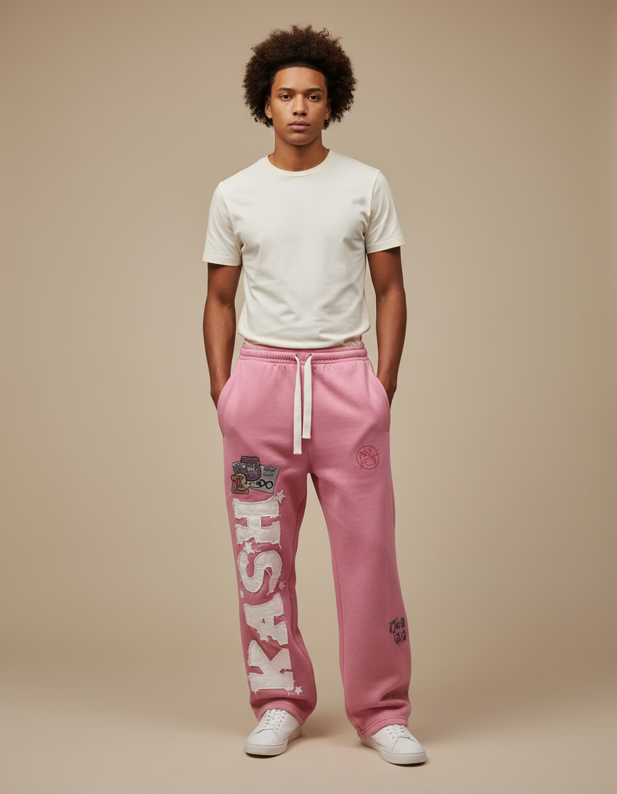 Pantalon Parachute Rose Molleton Imprimé Ample Homme