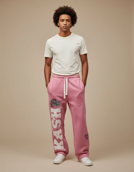 Pantalon Parachute Rose Molleton Imprimé Ample Homme