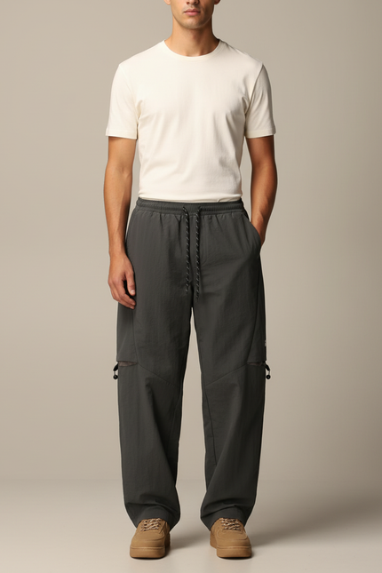 Pantalon Parachute Cargo Gris Ample Zippé Homme - Polyester