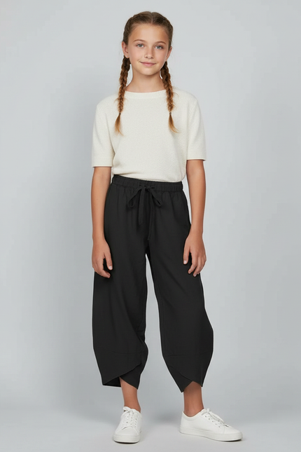 Pantalon Parachute Noir Fluide Ample Fille Coton - Viscose