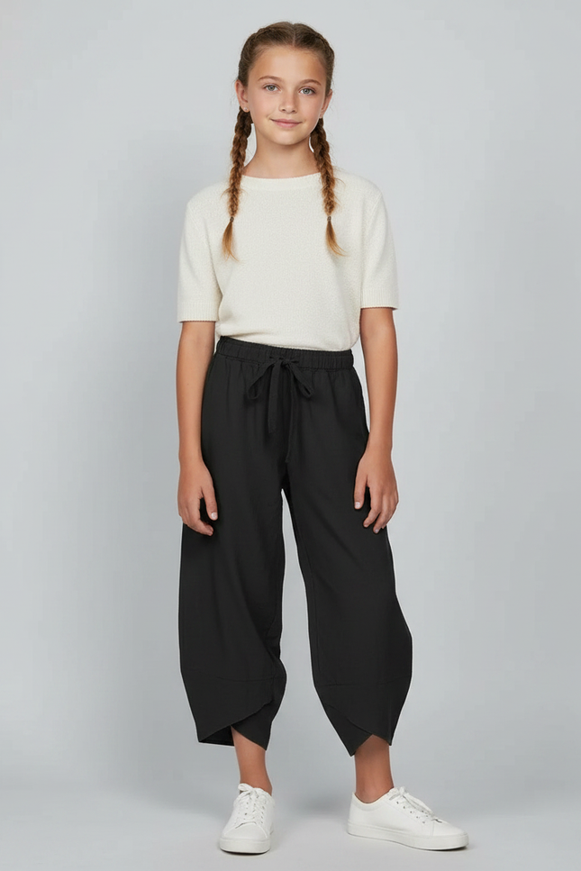 Pantalon Parachute Noir Fluide Ample Fille Coton - Viscose
