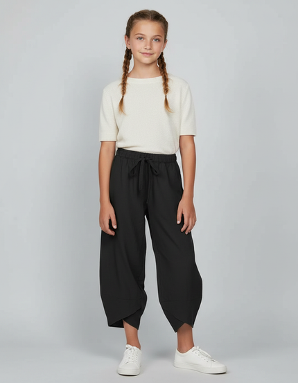 Pantalon Parachute Noir Fluide Ample Fille Coton - Viscose