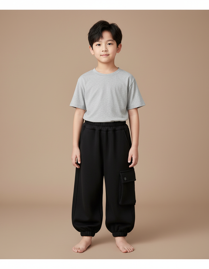 Pantalon Parachute Noir Cargo Molleton Enfant