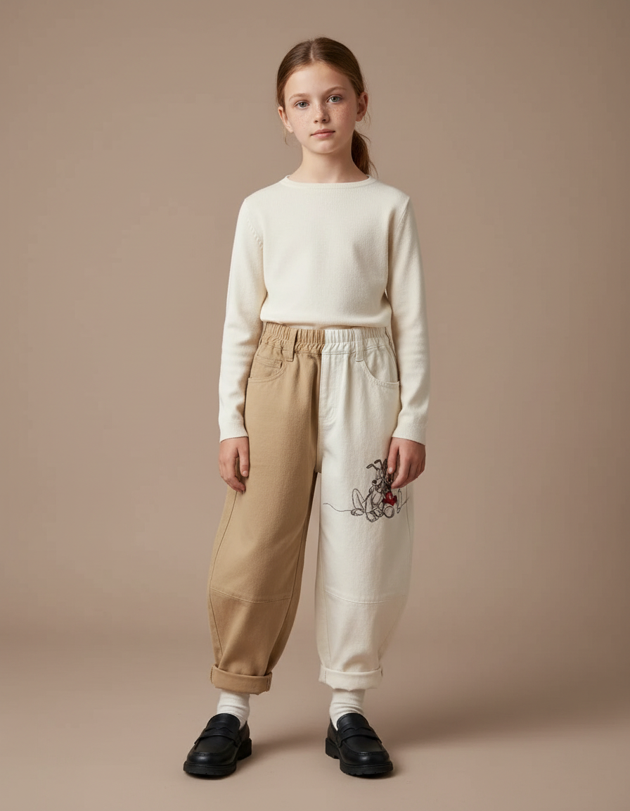 Pantalon Parachute Bicolore Ample Brodé Coton Enfant - Multicolore Toile
