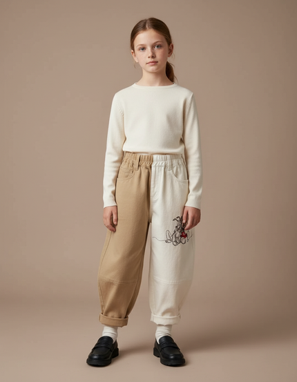 Pantalon Parachute Bicolore Ample Brodé Coton Enfant - Multicolore Toile