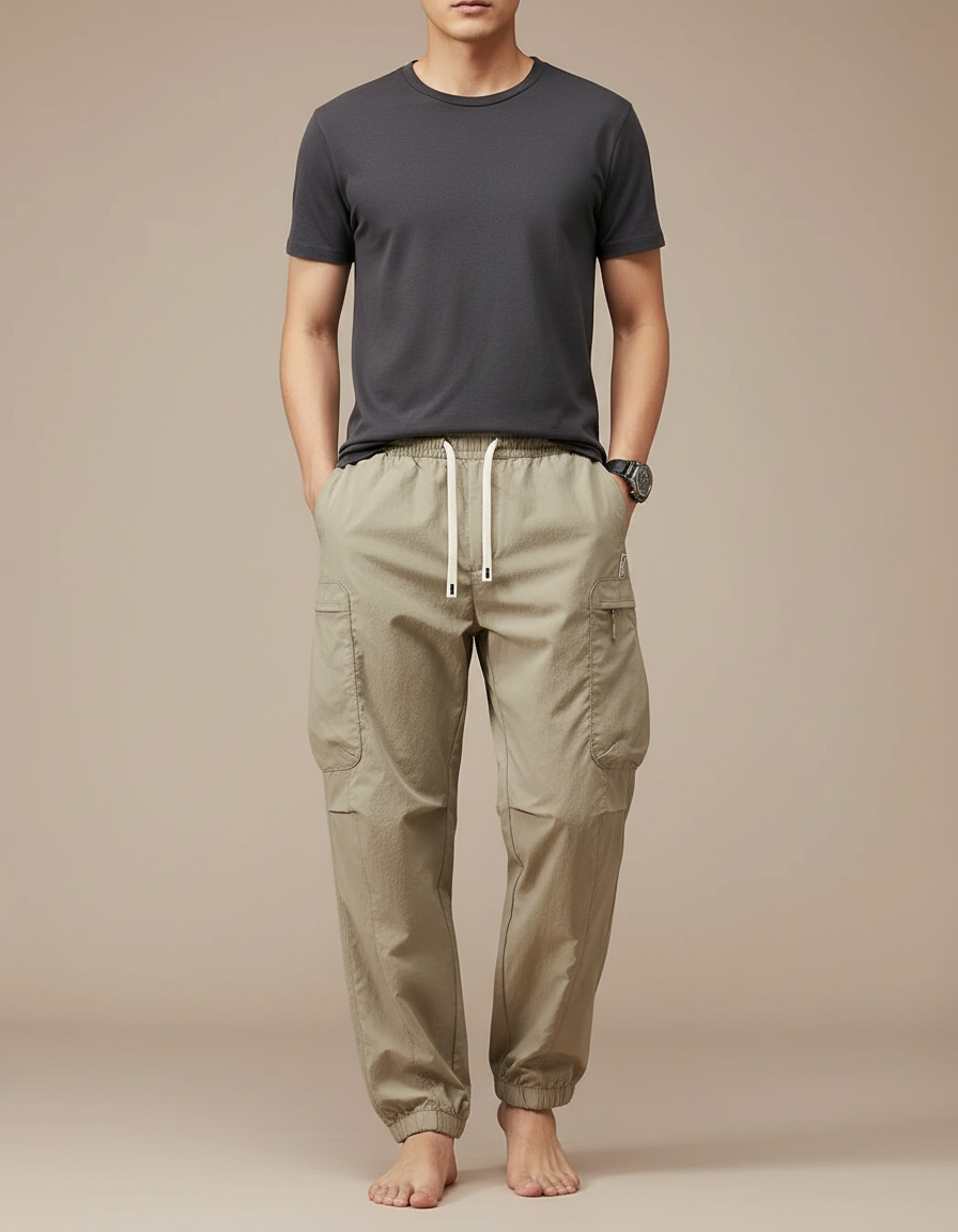 Pantalon Parachute Kaki Cargo Décontracté Ample Homme - Polyester