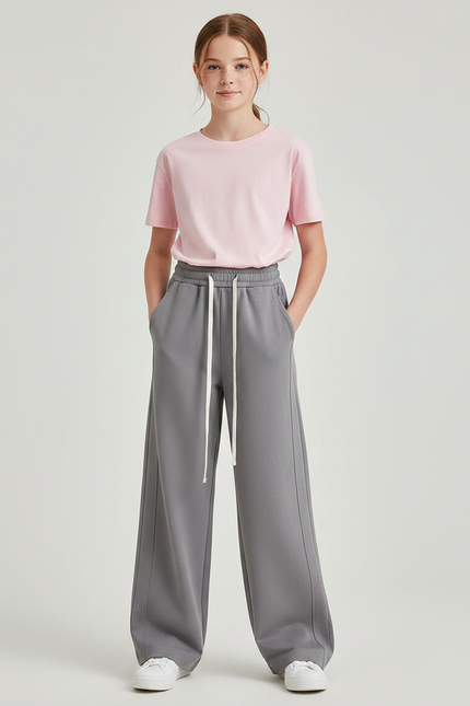Pantalon Parachute Gris Ample Décontracté Cordon - Molleton