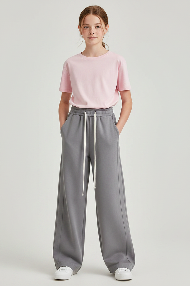 Pantalon Parachute Gris Ample Décontracté Cordon - Molleton