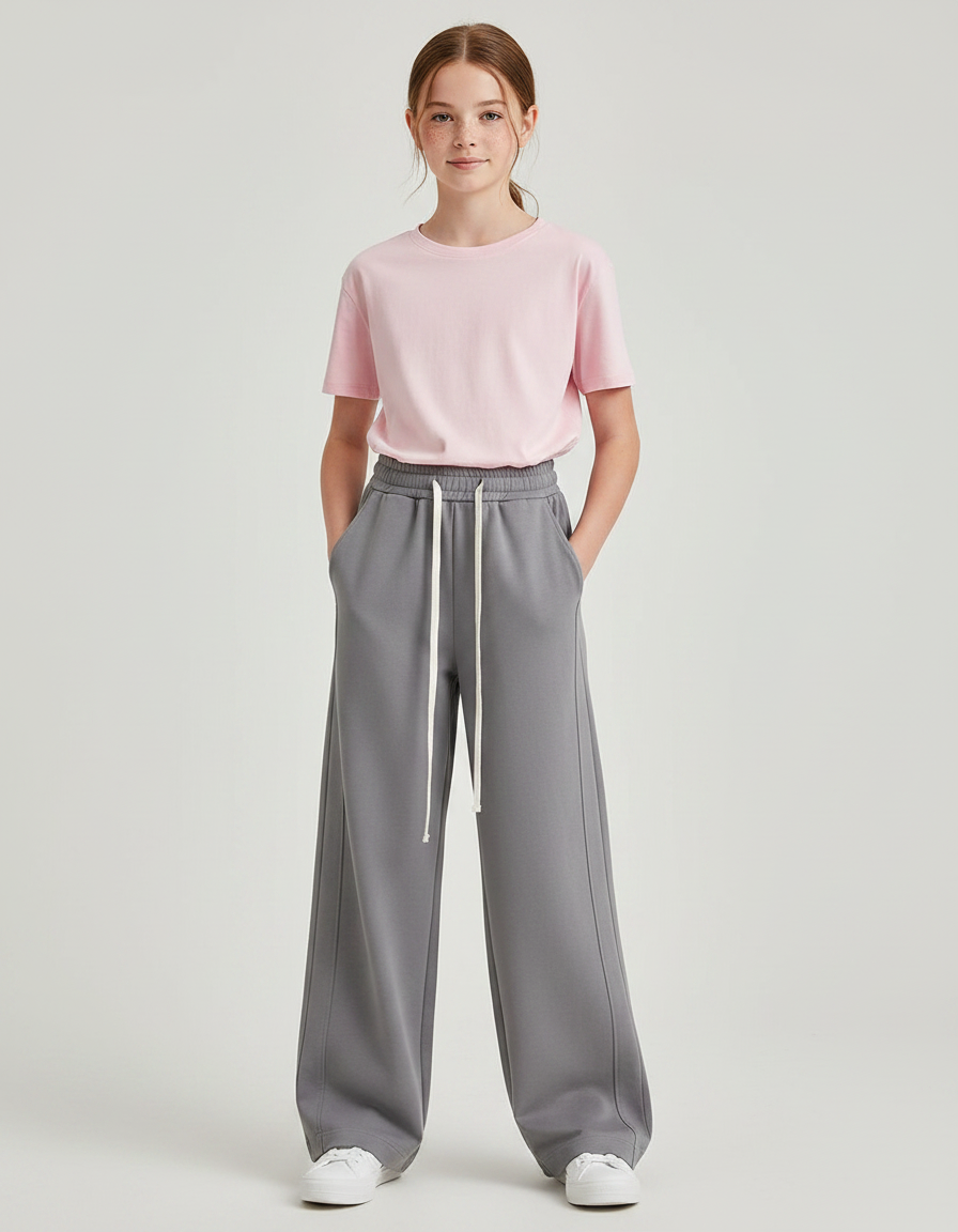 Pantalon Parachute Gris Ample Décontracté Cordon - Molleton