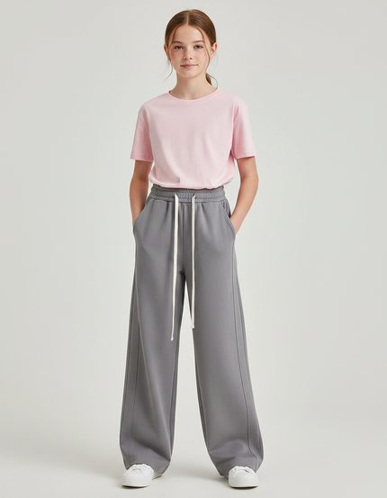 Pantalon Parachute Gris Ample Décontracté Cordon - Molleton