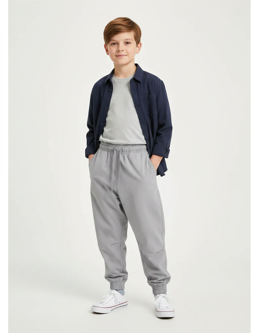 Pantalon Parachute Gris Ample Décontracté Enfant Léger - Polyester