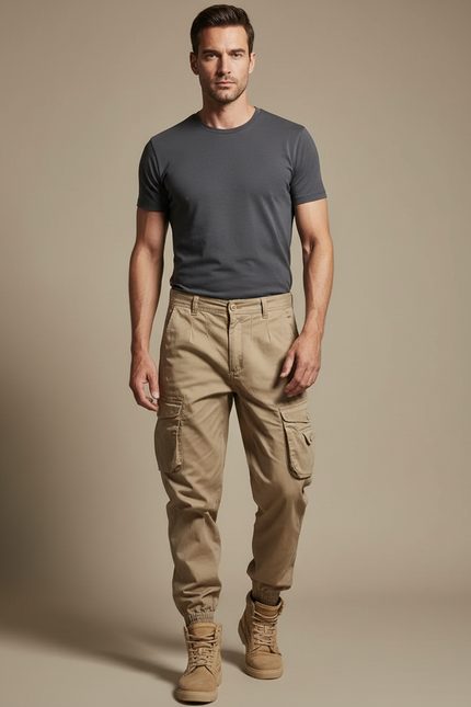 Pantalon Parachute Kaki Cargo Décontracté Homme Multipoches - Toile