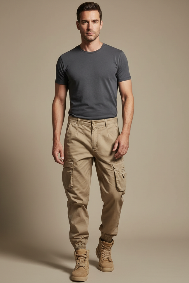 Pantalon Parachute Kaki Cargo Décontracté Homme Multipoches - Toile