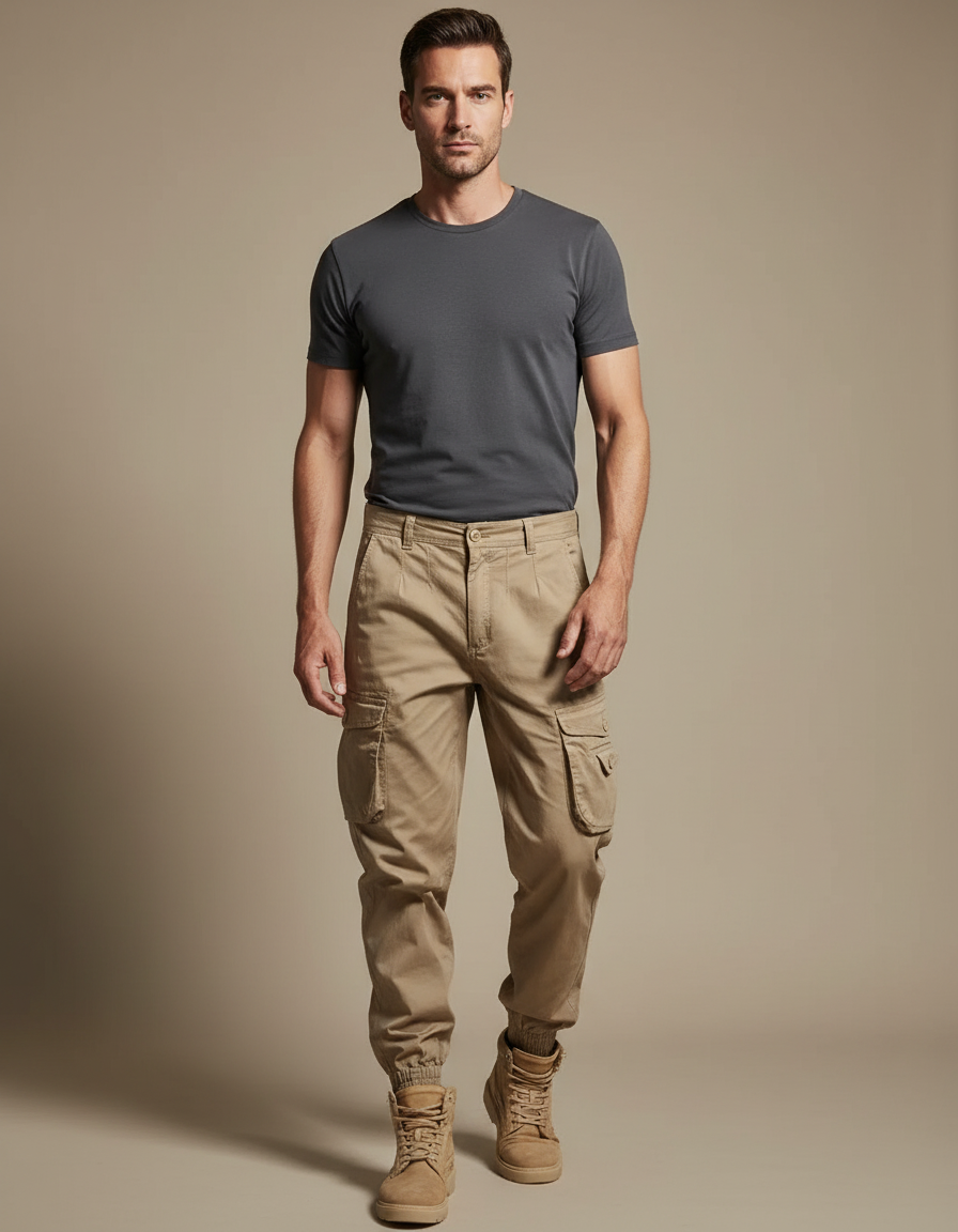 Pantalon Parachute Kaki Cargo Décontracté Homme Multipoches - Toile