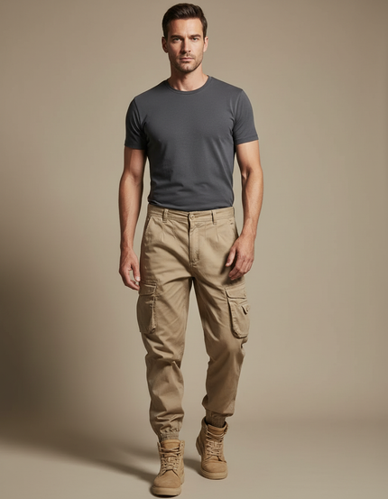 Pantalon Parachute Kaki Cargo Décontracté Homme Multipoches - Toile