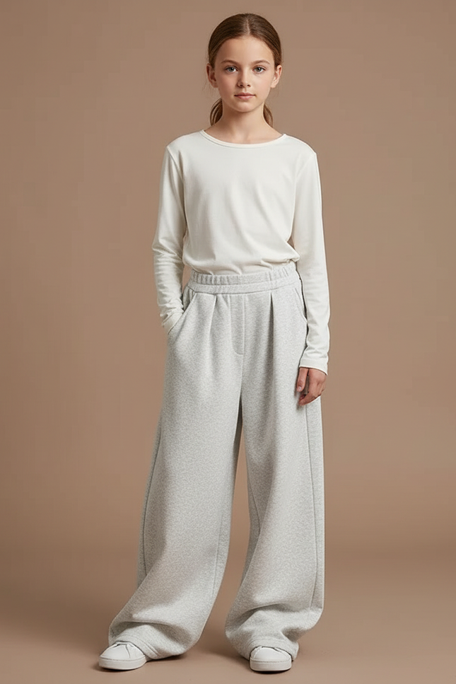 Pantalon Parachute Gris Ample Fille Confortable Décontracté - Molleton