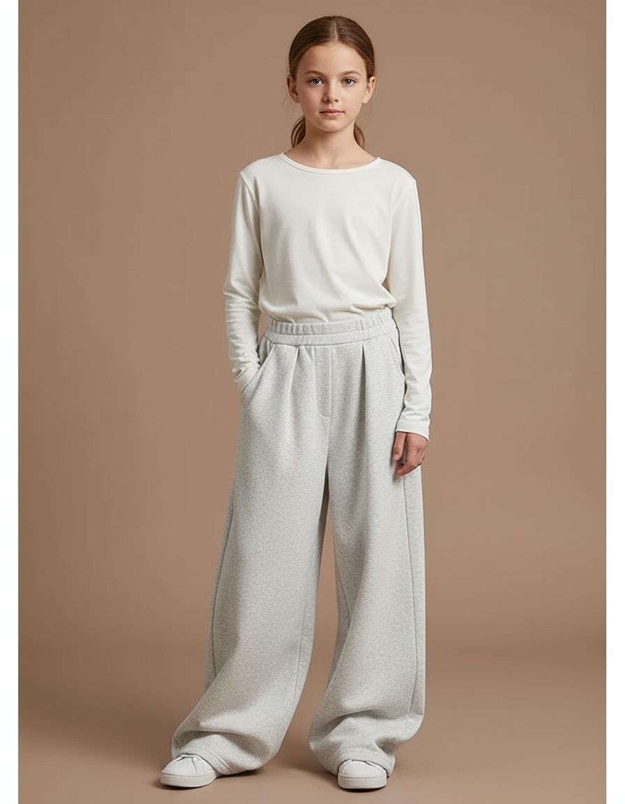 Pantalon Parachute Gris Ample Fille Confortable Décontracté - Molleton