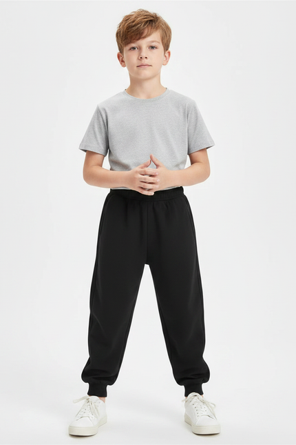 Pantalon Parachute Noir Ample Coton Enfant Basique - Molleton